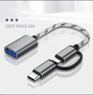 OTG Adapter Cable 2 in 1 USB to Type-C USB to Micro USB Nylon USB 3.0 Interface Fast Transfer Connector Converter for Cellphone Charging Line (grey)