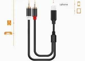 For Lightning to 2RCA Audio Cable Adapter Lightning to Dual RCA Audio Video  Cord Compatible with for Phone, Tablet, 1M