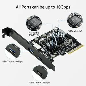 Tech Cabin  PCIE to USB 3.2 Gen 2 Expansion Adapter Card 10Gbps, PCI-e Express to USB A and USB C Controller Card with Internal Type-E and 19/20pin Header for Front Panel Mount