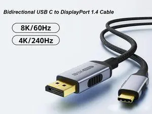 Tech Cabin Bidirectional USB C to DisplayPort 1.4 Cable 8K@60Hz DP to USB-C or USB-C to DP Reversible Thunderbolt 3/4 Compatible Video Adapter Cable - 4K@240Hz,HDR Support - 3.3FT Tech Cabin Bidirectional USB C to DisplayPort 1.4 Cable 8K@60Hz DP to USB-C or USB-C to DP Reversible Thunderbolt 3/4 Compatible Video Adapter Cable - 4K@240Hz,HDR Support - 3.3FT
