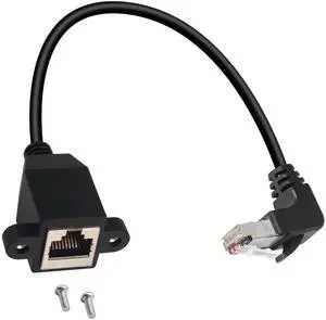 90° UpBend RJ50 10P10C Shielded Cat5E PanelMount Extension Cable, RightAngle Male to Female 10P10C Communication Cord, 30cm/11.8in 90° UpBend RJ50 10P10C Shielded Cat5E PanelMount Extension Cable, RightAngle Male to Female 10P10C Communication Cord, 30cm/11.8in