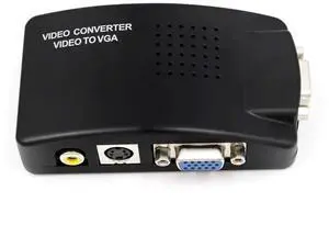 Composite RCA SVideo AV to VGA Converter Adapter Switch Box, AV Input to PC VGA LCD Output for Laptop & TV, Black Composite RCA SVideo AV to VGA Converter Adapter Switch Box, AV Input to PC VGA LCD Output for Laptop & TV, Black