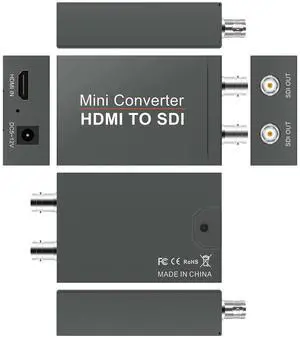 HDMI to SDI Converter, 1HDMIIn to 2SDIOutput Adapter with Power Supply & Audio Embedder, Supports HDMI 1.3, SD/HD/3GSDI 1080P for Camera & CCTV HDMI to SDI Converter, 1HDMIIn to 2SDIOutput Adapter with Power Supply & Audio Embedder, Supports HDMI 1.3, SD/HD/3GSDI 1080P for Camera & CCTV