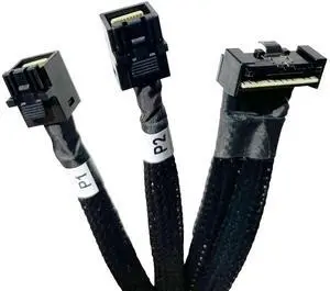 80cm SlimSAS LP 8X to 2×MiniSAS HD 4X Cable, SFF8654 LP 74Pin to 2×SFF8643 36Pin, Compatible with DELL H750/H755 Servers 80cm SlimSAS LP 8X to 2×MiniSAS HD 4X Cable, SFF8654 LP 74Pin to 2×SFF8643 36Pin, Compatible with DELL H750/H755 Servers