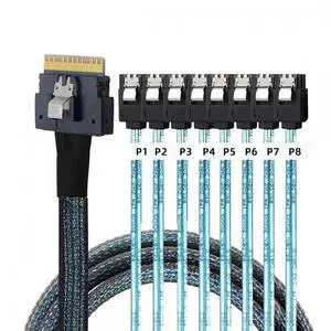 Slimline SAS 4.0 SFF8654 8i 74Pin Host RAID to 8×SATA 7Pin Target Hard Drive Fanout Splitter Cable, 1to8 MultiDrive RAID Connection Cable, 100cm / 1m Slimline SAS 4.0 SFF8654 8i 74Pin Host RAID to 8×SATA 7Pin Target Hard Drive Fanout Splitter Cable, 1to8 MultiDrive RAID Connection Cable, 100cm / 1m