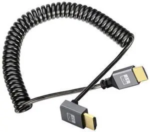 90 Degree Down Angled Coiled HDMI 2.0 Cable, Type A Male to Male 4K@60Hz Stretch Extension Cord 90 Degree Down Angled Coiled HDMI 2.0 Cable, Type A Male to Male 4K@60Hz Stretch Extension Cord