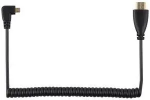 90 Degree Right Angle Coiled Micro HDMI to HDMI Male Cable for Phone, Tablet & Camera 90 Degree Right Angle Coiled Micro HDMI to HDMI Male Cable for Phone, Tablet & Camera