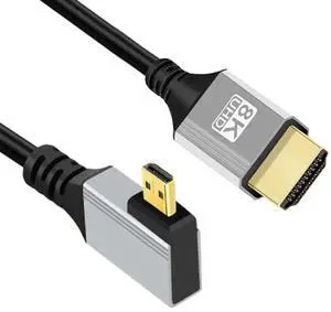 0.5M/1.64FT 90° Left Angled HDMI 2.1 Cable, HDMI Male to Micro HDMI Male, 8K@60Hz 4K@120Hz 48Gbps Gold-Plated Cord for TV, Monitor & Computer 0.5M/1.64FT 90° Left Angled HDMI 2.1 Cable, HDMI Male to Micro HDMI Male, 8K@60Hz 4K@120Hz 48Gbps Gold-Plated Cord for TV, Monitor & Computer