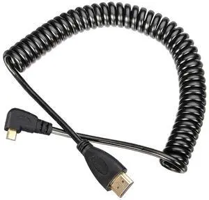 90 Degree Right Angled Micro HDMI to HDMI Cable, Stretch Spring Design, Black HD Cord for Phone, Tablet and Camera 90 Degree Right Angled Micro HDMI to HDMI Cable, Stretch Spring Design, Black HD Cord for Phone, Tablet and Camera