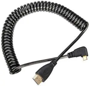 90 Degree Left Angled Micro HDMI to HDMI Cable, Stretch Spring Design, Black HD Cord for Phone, Tablet and Camera 90 Degree Left Angled Micro HDMI to HDMI Cable, Stretch Spring Design, Black HD Cord for Phone, Tablet and Camera