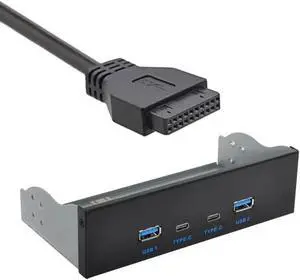 4-Port USB3.0 + USB-C Front Panel Hub, 20Pin Motherboard Cable for Standard 5.25" CD-ROM Drive Bay 4-Port USB3.0 + USB-C Front Panel Hub, 20Pin Motherboard Cable for Standard 5.25" CD-ROM Drive Bay