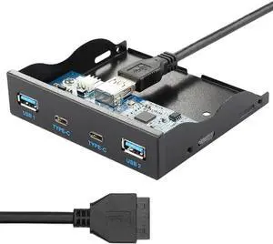 3.5" Floppy Bay Front Panel Hub, 2×USB-C + 2×USB3.0 Ports with 19/20Pin Motherboard Header Cable for Desktop PC 3.5" Floppy Bay Front Panel Hub, 2×USB-C + 2×USB3.0 Ports with 19/20Pin Motherboard Header Cable for Desktop PC