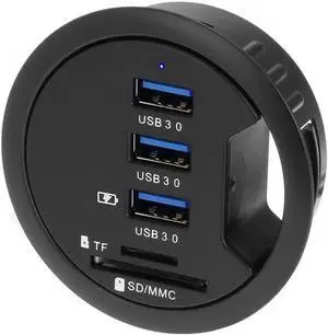 In-Desk Grommet Hole USB Hub, 2.5 Inch Hole Mount 3-Port USB3.1 Gen1 + BC1.2 Fast Charging + SD Card Reader for Office Desk In-Desk Grommet Hole USB Hub, 2.5 Inch Hole Mount 3-Port USB3.1 Gen1 + BC1.2 Fast Charging + SD Card Reader for Office Desk