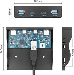 3.5 Inch Floppy Bay Front Panel Hub | 2×USB-C USB3.0 + 2×USB-A USB3.0 with 20Pin Internal Header Cable for Desktop PC 3.5 Inch Floppy Bay Front Panel Hub | 2×USB-C USB3.0 + 2×USB-A USB3.0 with 20Pin Internal Header Cable for Desktop PC