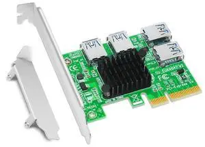 PCIe 4X to 4×USB3.0 Port Multiplier Riser Card, 1-to-4 PCIe 16X Expansion Adapter for Mining Rig PCIe 4X to 4×USB3.0 Port Multiplier Riser Card, 1-to-4 PCIe 16X Expansion Adapter for Mining Rig