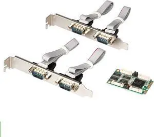 Mini PCIe to 4-Port Industrial RS232 Serial Card, DB9 COM Expansion Adapter Working at -40~+85 Mini PCIe to 4-Port Industrial RS232 Serial Card, DB9 COM Expansion Adapter Working at -40~+85