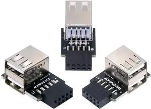3 Pack 90 Degree Vertical 9Pin/10Pin Motherboard Header Splitter, Internal Front Panel USB2.0 Header Female to Dual USB2.0 Female Adapter 3 Pack 90 Degree Vertical 9Pin/10Pin Motherboard Header Splitter, Internal Front Panel USB2.0 Header Female to Dual USB2.0 Female Adapter
