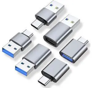 6 Pack USB Adapter Set, USB A Male to USB C Male, USB 3.0 A Male to USB-C Female, USB Type-C Male to USB 3.0 A Female Converter Connectors, Grey Multi-Type USB Conversion Adapters 6 Pack USB Adapter Set, USB A Male to USB C Male, USB 3.0 A Male to USB-C Female, USB Type-C Male to USB 3.0 A Female Converter Connectors, Grey Multi-Type USB Conversion Adapters