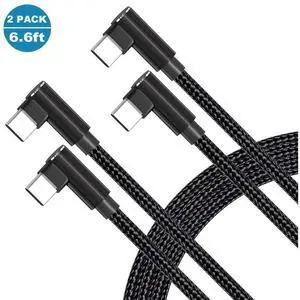 2 Pack Dual 90 Degree USB C to USB C Cable, 6.6FT / 2M 60W PD Fast Charging Nylon Braided Type-C Data Cord, L-Shaped USB-C Cable for MacBook Pro 2020, iPad Pro/Air, Smartphones, Tablets and USB-C Devi 2 Pack Dual 90 Degree USB C to USB C Cable, 6.6FT / 2M 60W PD Fast Charging Nylon Braided Type-C Data Cord, L-Shaped USB-C Cable for MacBook Pro 2020, iPad Pro/Air, Smartphones, Tablets and USB-C Devi
