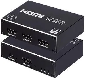 1x3 HDMI Splitter 1 in 3 Out, 4K@30Hz 3D HDMI Audio Video Distributor Box, Duplicate Same Image to 3 Displays, Compatible with HDTV, STB, DVD Player, PS3, Game Console, Projector (eokCXOY) 1x3 HDMI Splitter 1 in 3 Out, 4K@30Hz 3D HDMI Audio Video Distributor Box, Duplicate Same Image to 3 Displays, Compatible with HDTV, STB, DVD Player, PS3, Game Console, Projector (eokCXOY)