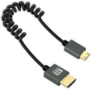 8K Mini HDMI to HDMI Coiled Cable 2.2FT, Spring Spiral HDMI 2.1 Cord, 48Gbps High Speed, Supports 8K@60Hz, Dynamic HDR, Short Mini HDMI to HDMI Cable for Camera, Camcorder, Tablet, HDTV, Monitor 8K Mini HDMI to HDMI Coiled Cable 2.2FT, Spring Spiral HDMI 2.1 Cord, 48Gbps High Speed, Supports 8K@60Hz, Dynamic HDR, Short Mini HDMI to HDMI Cable for Camera, Camcorder, Tablet, HDTV, Monitor