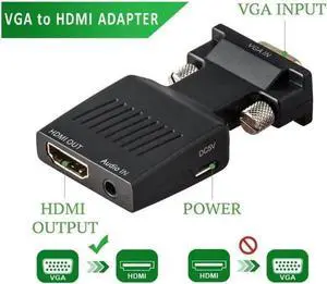 VGA to HDMI Adapter with Audio, 1080P VGA Male to HDMI Female Converter, Active Video Audio Adaptor, Connect VGA Desktop Laptop PC to HDMI TV, Monitor, Projector, Display Screen VGA to HDMI Adapter with Audio, 1080P VGA Male to HDMI Female Converter, Active Video Audio Adaptor, Connect VGA Desktop Laptop PC to HDMI TV, Monitor, Projector, Display Screen
