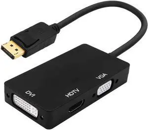 DisplayPort to HDMI VGA DVI 3 in 1 Adapter, DP Male to HDMI VGA DVI Female Video Converter Cable for PC Laptop Monitor TV Projector DisplayPort to HDMI VGA DVI 3 in 1 Adapter, DP Male to HDMI VGA DVI Female Video Converter Cable for PC Laptop Monitor TV Projector