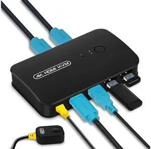 2 Port HDMI USB KVM Switch Selector, 4K HDMI KVM Switcher Allows 2 Computers to Share One Monitor, Keyboard, Mouse and USB Peripherals Like Printer 2 Port HDMI USB KVM Switch Selector, 4K HDMI KVM Switcher Allows 2 Computers to Share One Monitor, Keyboard, Mouse and USB Peripherals Like Printer