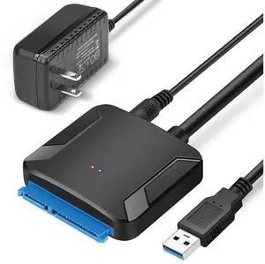 eokCXOY USB 3.0 to SATA Adapter Cable, Super Speed SATA III Hard Drive Converter with Power Supply, UASP Supported for 2.5 Inch & 3.5 Inch HDD SSD eokCXOY USB 3.0 to SATA Adapter Cable, Super Speed SATA III Hard Drive Converter with Power Supply, UASP Supported for 2.5 Inch & 3.5 Inch HDD SSD