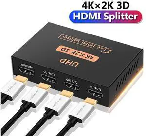 1 in 4 Out HDMI Splitter 4 Port 1x4 HDMI Splitter, HDMI 1.4 Support 4Kx2K, 1080P, 3D Digital Audio, Black HDMI Video Splitter for HDTV, Monitor, Projector 1 in 4 Out HDMI Splitter 4 Port 1x4 HDMI Splitter, HDMI 1.4 Support 4Kx2K, 1080P, 3D Digital Audio, Black HDMI Video Splitter for HDTV, Monitor, Projector