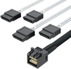 MiniSAS HD SFF-8643 to 4 x SATA Breakout Cable 0.5M (1.6FT), Compatible with Server JBOD, Storage Tray and SAS RAID Controller MiniSAS HD SFF-8643 to 4 x SATA Breakout Cable 0.5M (1.6FT), Compatible with Server JBOD, Storage Tray and SAS RAID Controller