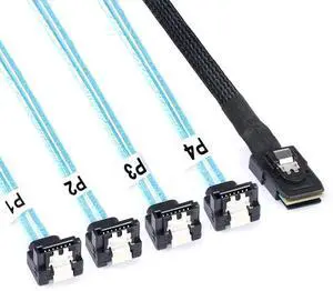 Mini SAS to SATA Breakout Cable 1.6FT (0.5M), SFF-8087 to 90 Degree Right Angle SATA Forward Breakout Cord, SAS Controller to Hard Drive Cable Mini SAS to SATA Breakout Cable 1.6FT (0.5M), SFF-8087 to 90 Degree Right Angle SATA Forward Breakout Cord, SAS Controller to Hard Drive Cable