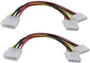 Molex 4 Pin Y Splitter Power Cable, 1 Male to 2 Female Molex Power Adapter Cord for PC, 2 Pack Molex 4 Pin Y Splitter Power Cable, 1 Male to 2 Female Molex Power Adapter Cord for PC, 2 Pack