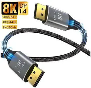 DisplayPort 1.4 Cable 3.3FT, DP to DP Cable Supports 8K@60Hz, 4K@120Hz, HDR, High Speed Video Cord for Gaming Monitor, Graphics Card, PC, Laptop DisplayPort 1.4 Cable 3.3FT, DP to DP Cable Supports 8K@60Hz, 4K@120Hz, HDR, High Speed Video Cord for Gaming Monitor, Graphics Card, PC, Laptop
