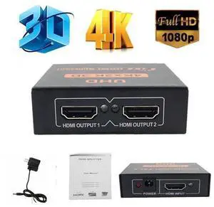 eokCXOY 1x2 HDMI Splitter with Power Supply, 4K Ultra HD 1 In 2 Out HDMI Signal Splitter, Duplicate Single HDMI Source to Two Displays Simultaneously for HDTV, DVD Player, STB, PC, Laptop eokCXOY 1x2 HDMI Splitter with Power Supply, 4K Ultra HD 1 In 2 Out HDMI Signal Splitter, Duplicate Single HDMI Source to Two Displays Simultaneously for HDTV, DVD Player, STB, PC, Laptop