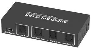 3-Way SPDIF Toslink Optical Digital Audio Splitter, 1 Input 3 Outputs Optical Audio Distributor Supports LPCM 2.0, DTS, AC3 Digital Audio Signals 3-Way SPDIF Toslink Optical Digital Audio Splitter, 1 Input 3 Outputs Optical Audio Distributor Supports LPCM 2.0, DTS, AC3 Digital Audio Signals