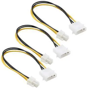 3-Pack LP4 Molex Male to ATX 4 Pin Male Auxiliary Power Adapter Cable, 9.5 Inch / 24CM Black PC Power Conversion Cord 3-Pack LP4 Molex Male to ATX 4 Pin Male Auxiliary Power Adapter Cable, 9.5 Inch / 24CM Black PC Power Conversion Cord