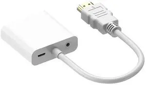 20CM HDMI to VGA Converter Cable with Audio & Power Supply, HDMI Male to VGA Female Adapter, White, Compatible with Laptop, Monitor, Projector, DVD Player 20CM HDMI to VGA Converter Cable with Audio & Power Supply, HDMI Male to VGA Female Adapter, White, Compatible with Laptop, Monitor, Projector, DVD Player