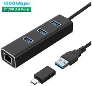 4 in 1 Aluminum USB 3.0 Hub with 1000Mbps Gigabit RJ45 Ethernet Adapter, 3-Port USB Splitter Multiport USB Expander, High Speed USB to LAN Network Adapter for MacBook, Dell, HP, Lenovo, Asus, Acer Win 4 in 1 Aluminum USB 3.0 Hub with 1000Mbps Gigabit RJ45 Ethernet Adapter, 3-Port USB Splitter Multiport USB Expander, High Speed USB to LAN Network Adapter for MacBook, Dell, HP, Lenovo, Asus, Acer Win