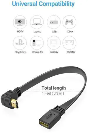 1FT 90-Degree Down Angle HDMI Extension Cable (Pack of 2), High Speed HDMI Male to Female Extender Cord, Gold-Plated Connectors, Space-Saving HDMI Extender for Monitor, HDTV, Game Console, Projector 1FT 90-Degree Down Angle HDMI Extension Cable (Pack of 2), High Speed HDMI Male to Female Extender Cord, Gold-Plated Connectors, Space-Saving HDMI Extender for Monitor, HDTV, Game Console, Projector