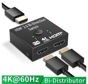Bi-Directional HDMI Switcher 2 Port, 4K HDMI Manual Switch 2x1 /1x2 HDMI Splitter Adapter, HDMI Passthrough, No External Power Supply, Supports 4K@2K, 1080P for HDTV Monitor Projector Bi-Directional HDMI Switcher 2 Port, 4K HDMI Manual Switch 2x1 /1x2 HDMI Splitter Adapter, HDMI Passthrough, No External Power Supply, Supports 4K@2K, 1080P for HDTV Monitor Projector