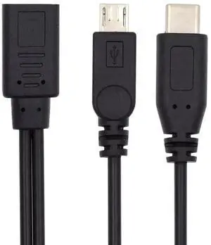 USB-C Female to Micro USB Male & USB-C Female Splitter Extension Charging Cable 30CM, USB 3.1 Type-C Dual Port Power Cord for Charging, Portable Charger Adapter Cable USB-C Female to Micro USB Male & USB-C Female Splitter Extension Charging Cable 30CM, USB 3.1 Type-C Dual Port Power Cord for Charging, Portable Charger Adapter Cable