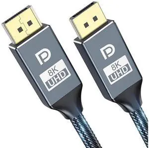 VESA Certified DisplayPort 1.4 Cable 2M(6.6ft), 8K@60Hz 4K@144Hz DP to DP Nylon Braided Cord, HBR3 32.4Gbps, Support HDR DSC 1.2 HDCP2.2 for Gaming Monitor PC VESA Certified DisplayPort 1.4 Cable 2M(6.6ft), 8K@60Hz 4K@144Hz DP to DP Nylon Braided Cord, HBR3 32.4Gbps, Support HDR DSC 1.2 HDCP2.2 for Gaming Monitor PC