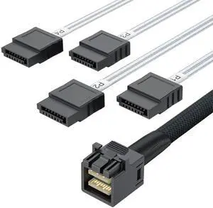 MiniSAS HD SFF-8643 to 4 SATA Breakout Cable 0.5M, SFF8643 to Quad SATA Cable for Server RAID Controller, JBOD Storage Tray MiniSAS HD SFF-8643 to 4 SATA Breakout Cable 0.5M, SFF8643 to Quad SATA Cable for Server RAID Controller, JBOD Storage Tray