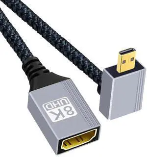 90 Degree Down Angled Micro HDMI 2.1 Male to HDMI Female Extension Cable 17cm, 8K Type-D Micro HDMI Adapter Cord for Camera DV Laptop Monitor HDTV 90 Degree Down Angled Micro HDMI 2.1 Male to HDMI Female Extension Cable 17cm, 8K Type-D Micro HDMI Adapter Cord for Camera DV Laptop Monitor HDTV