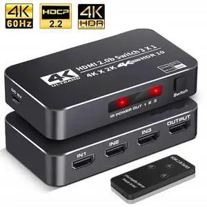 Torpedo Nova HDMI 2.0 3x1 Switch, 3 In 1 Out 4K@60Hz HDR HDMI Switcher, Aluminum Alloy Housing, Supports Dolby Atmos, Equipped with IR Remote Control for Home Theater Game Console Torpedo Nova HDMI 2.0 3x1 Switch, 3 In 1 Out 4K@60Hz HDR HDMI Switcher, Aluminum Alloy Housing, Supports Dolby Atmos, Equipped with IR Remote Control for Home Theater Game Console