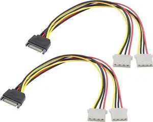 SATA 15Pin Male to Dual 4Pin Molex Y-Splitter Power Cable 30cm 2Pack, SATA 15P to 4P IDE Hard Drive Power Cord for 12V/5V IDE HDD DVD Drive SATA 15Pin Male to Dual 4Pin Molex Y-Splitter Power Cable 30cm 2Pack, SATA 15P to 4P IDE Hard Drive Power Cord for 12V/5V IDE HDD DVD Drive