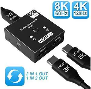Bi-Directional HDMI Switch 4K@120Hz, Manual HDMI Splitter 2 in 1 Out /1 in 2 Out HDMI Hub, Support HDCP 2.3, HDR, 3D, Video Switcher for PS5, PS4, Xbox, Blu-Ray Player, Fire Stick, HDTV, Monitor, eokC Bi-Directional HDMI Switch 4K@120Hz, Manual HDMI Splitter 2 in 1 Out /1 in 2 Out HDMI Hub, Support HDCP 2.3, HDR, 3D, Video Switcher for PS5, PS4, Xbox, Blu-Ray Player, Fire Stick, HDTV, Monitor, eokC