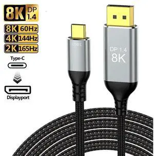 8K USB C to DisplayPort 1.4 Braided Cable 3.3Ft, Thunderbolt 4/3 to DP Cable, 8K@60Hz 4K@165Hz 32.4Gbps, Compatible with MacBook Pro/Air, iPad, XPS 8K USB C to DisplayPort 1.4 Braided Cable 3.3Ft, Thunderbolt 4/3 to DP Cable, 8K@60Hz 4K@165Hz 32.4Gbps, Compatible with MacBook Pro/Air, iPad, XPS