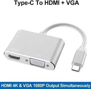 Portable USB 3.1 Type-C to HDMI VGA Adapter,USB-C to VGA Converter Cable,Type C Multiport Video Adaptor Compatible with MacBook,Laptop for Connection to Monitor,Display and Projector Portable USB 3.1 Type-C to HDMI VGA Adapter,USB-C to VGA Converter Cable,Type C Multiport Video Adaptor Compatible with MacBook,Laptop for Connection to Monitor,Display and Projector